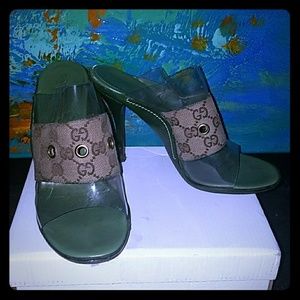 Monogram Gucci mules